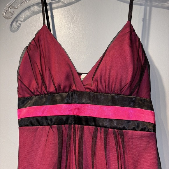 VTG Burgundy Black Sheer Slip Dress Spaghetti Straps Whimsigoth Babydoll Fairy S - Picture 2 of 14